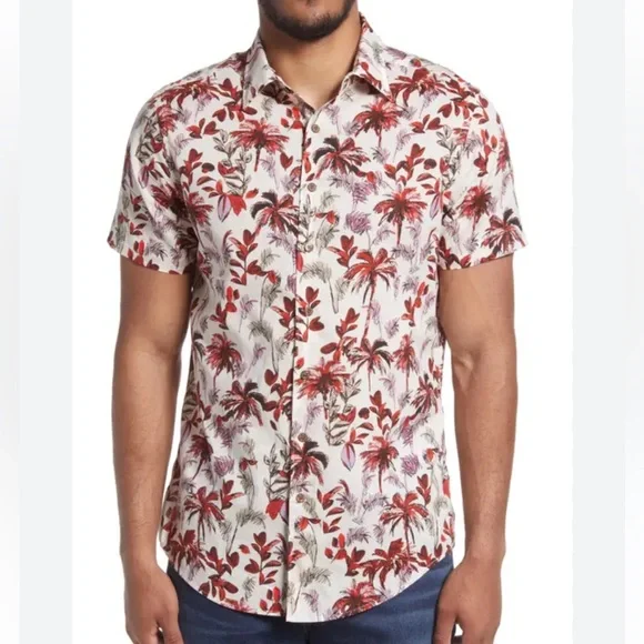 Ross & Gunn Italian 100% Cotton Hawaiian Print Short Sleeve Button-up Shirt - Picture 6 of 14